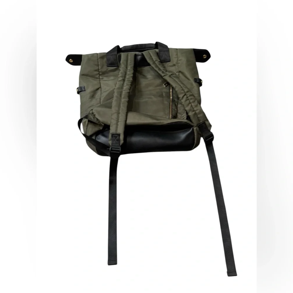Olive Green Nylon Tote Bag backpack with Black Trim